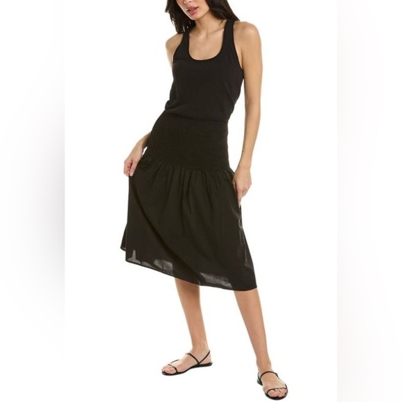 Nation LTD Sahar Smocked-Waist Midi Dress Black Size Medium - Picture 2 of 9